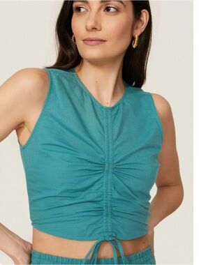 Something Navy cinched Teal Sleeveless Crop Top
